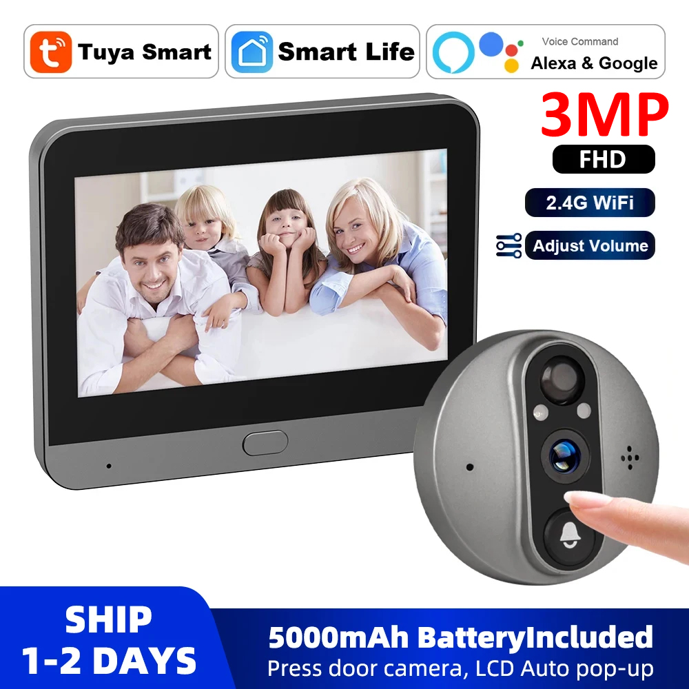3MP WiFi Smart Tuya Peephole 5 - Smart Home Cctv 评论和价格