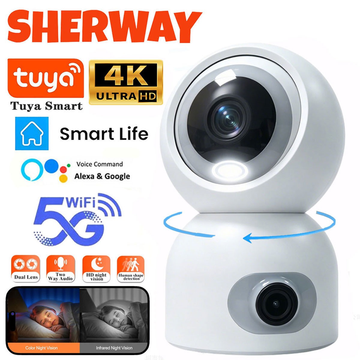 Tuya 4K 8MP Dual Lens 5G WiFi  - Smart Home Battery Camera Ezviz 评论和价格